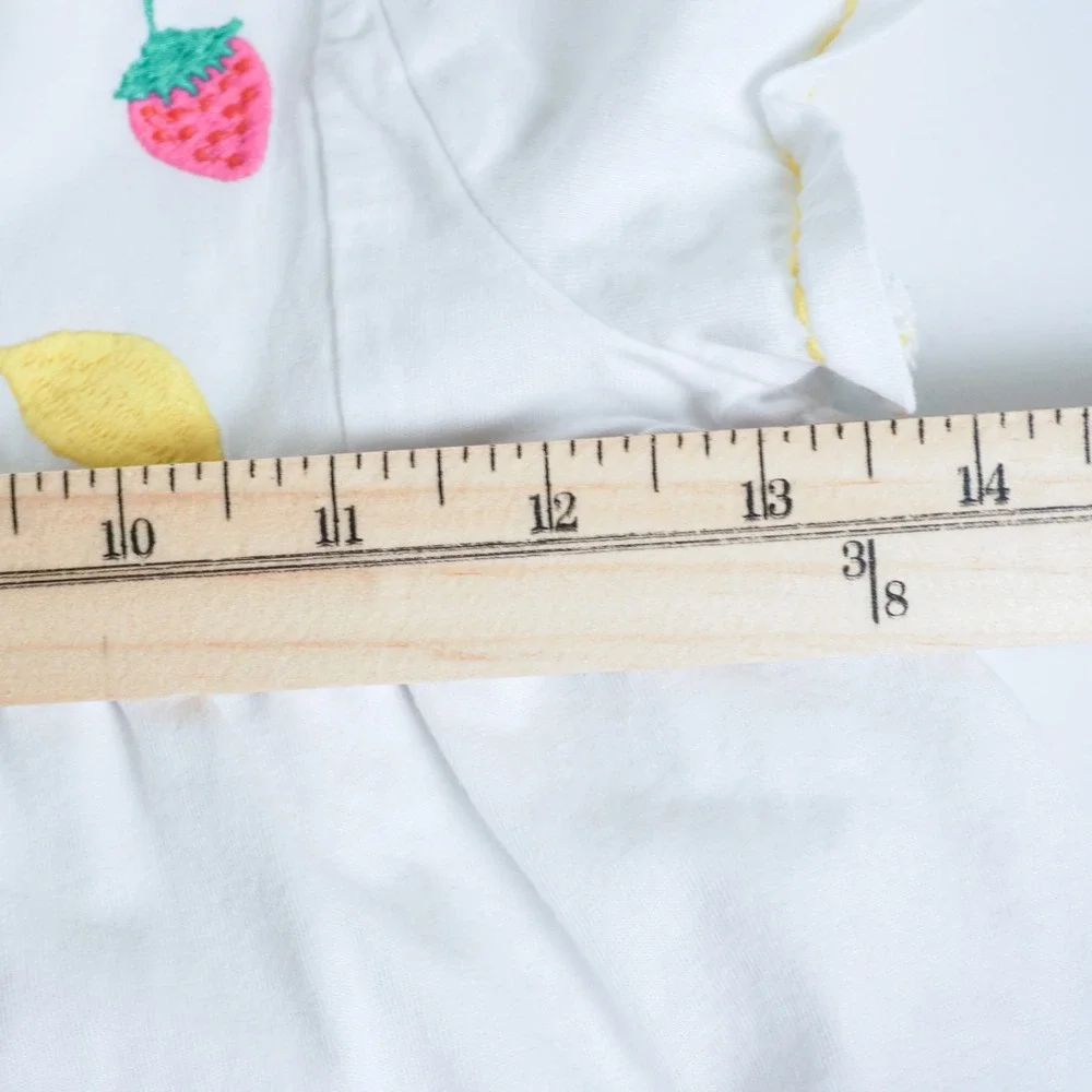Mini Boden Fruit Embroidered Top‎ Kids 5-6Y White Short Sleeve Blouse